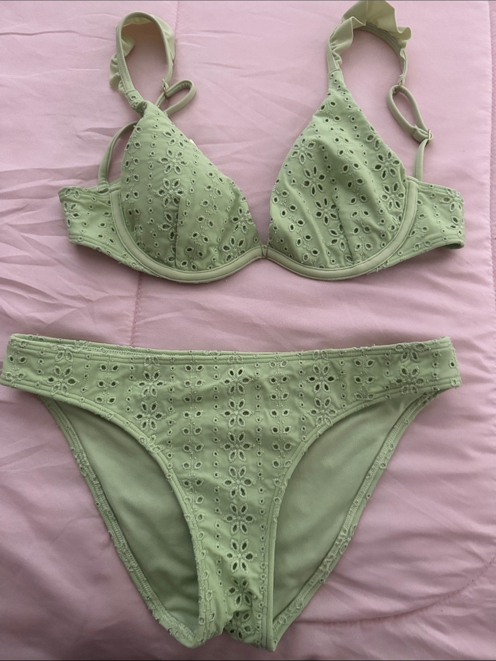 Hollister Light Green Eyelet Bikini Set